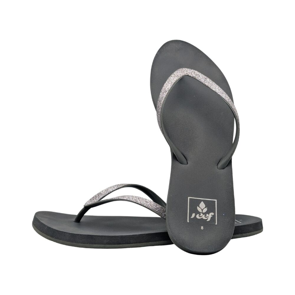Reef Black Silver Glitter Flip Flops Size Womens 8